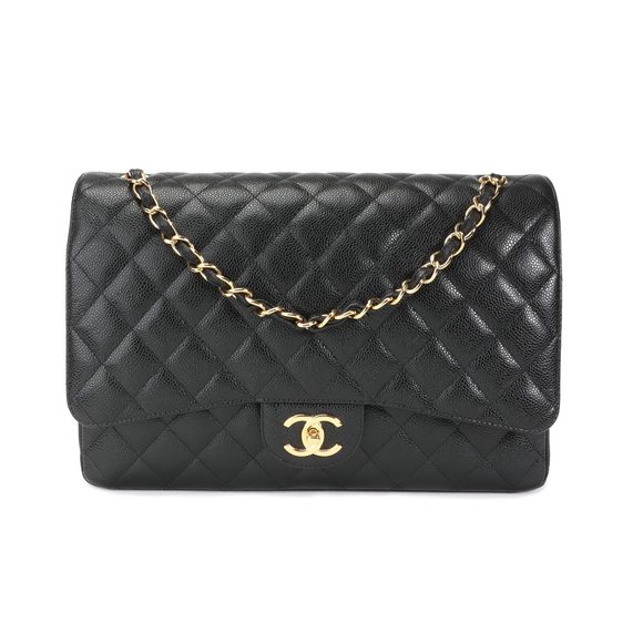 Chanel Black Caviar Quilted Classic Maxi Double Flap Bag - Picture 1 of 11